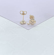 Load image into Gallery viewer, 18k Gold Filled Gold Dainty Clover Stud Earring, Dainty Stud, Gold Studs Gift for her, St Patrick&#39;s Studs, Childrens Jewlery, Baby Studs
