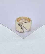 Load image into Gallery viewer, 18k Gold-filled Adjustable Dual Ended Chunky Plain Ring with Winged CZ Ends
