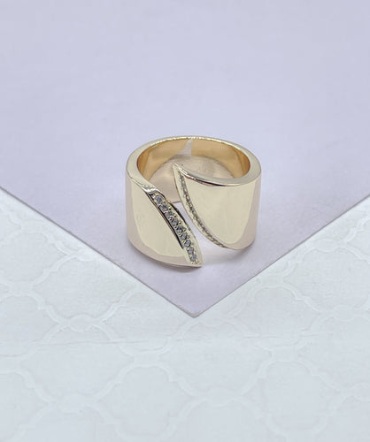 18k Gold-filled Adjustable Dual Ended Chunky Plain Ring with Winged CZ Ends