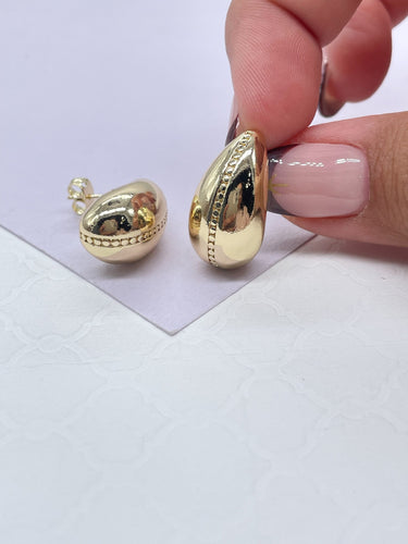 Gorgeous 18k Gold Filled Plain Casted Tear Drop Stud Earrings Dainty Jewelry