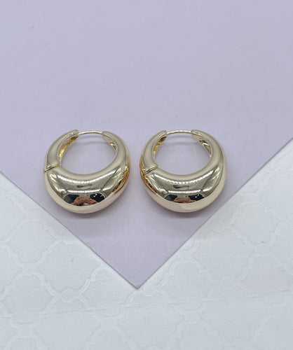 18k Gold Filled Chunky Long Smooth Tear Drop Huggie Earring