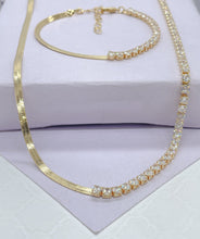 Load image into Gallery viewer, 18k Gold Filled Simple Thin 3mm Half Herringbone and Tennis Chain Choker Set, Birthday Gift, Gifts For her, Dainty Set, Dainty Chokers
