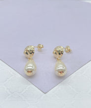 Load image into Gallery viewer, 18k Gold Filled Smooth Tear Drop Shapped Pearl Dangle Hoop Earrings
