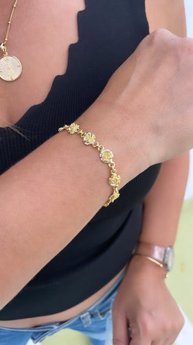 18k Gold Filled Hook Clasp Rose Charm Bracelet
