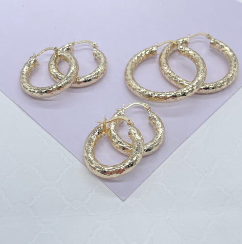 18k Gold Filled Sequin Patterned Hoop Earring Available In 5 Sizes