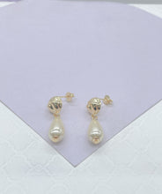 Load image into Gallery viewer, 18k Gold Filled Smooth Tear Drop Shapped Pearl Dangle Hoop Earrings

