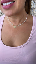 Load image into Gallery viewer, 18k Gold Filled Dainty Pearl Choker with Angle Medallion Center Piece Choker
